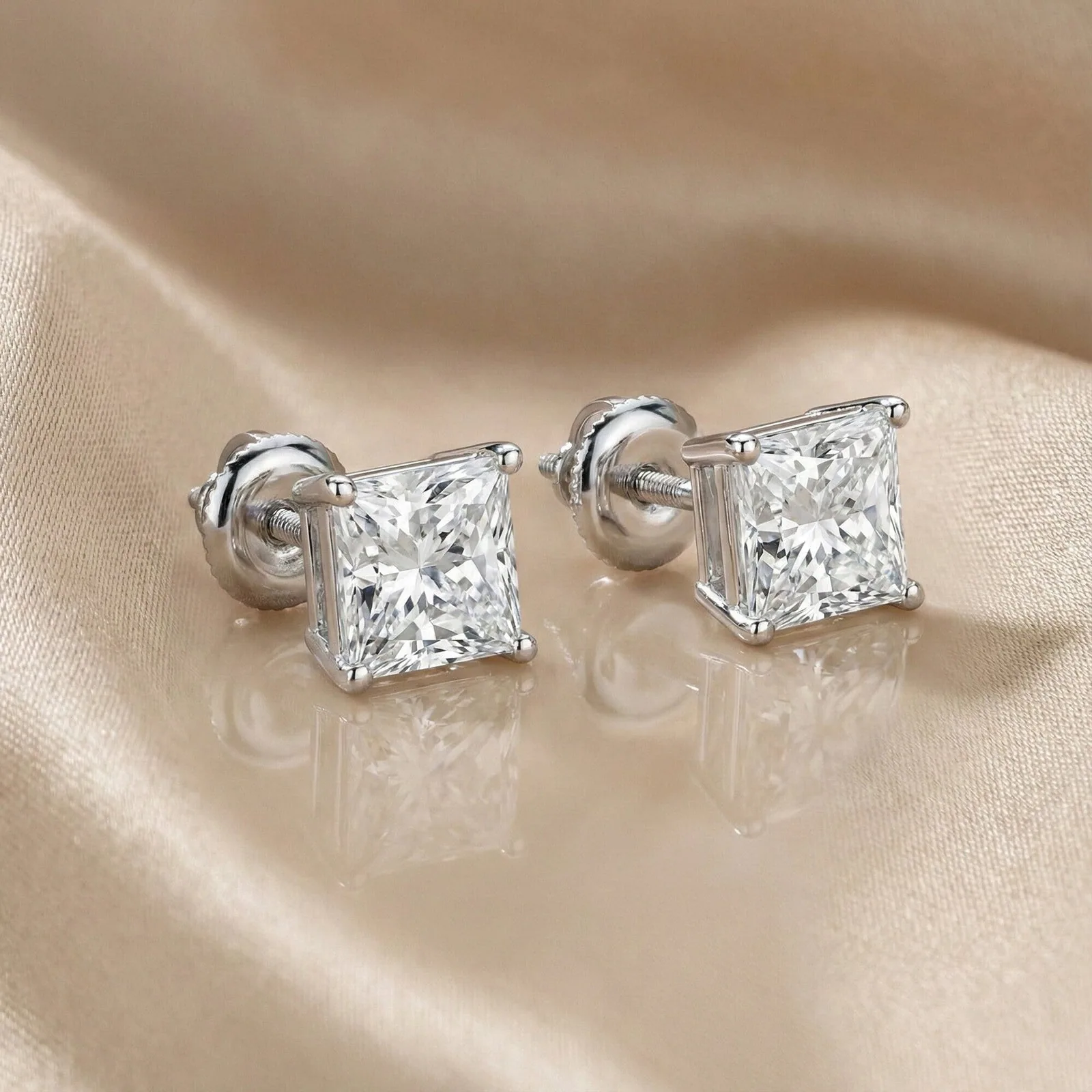 IGI F/VS 3 Ct Princess Lab Created Grown Diamond Earrings 14K White Gold Screw - view 6