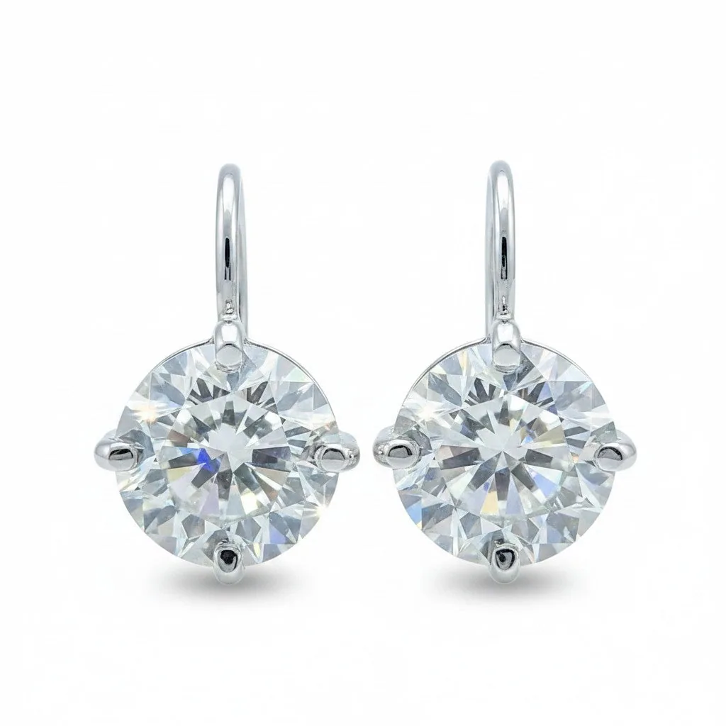 Certified 5.00 ct DEW White Moissanite Solitaire Dangler Earrings Gold Vermeil