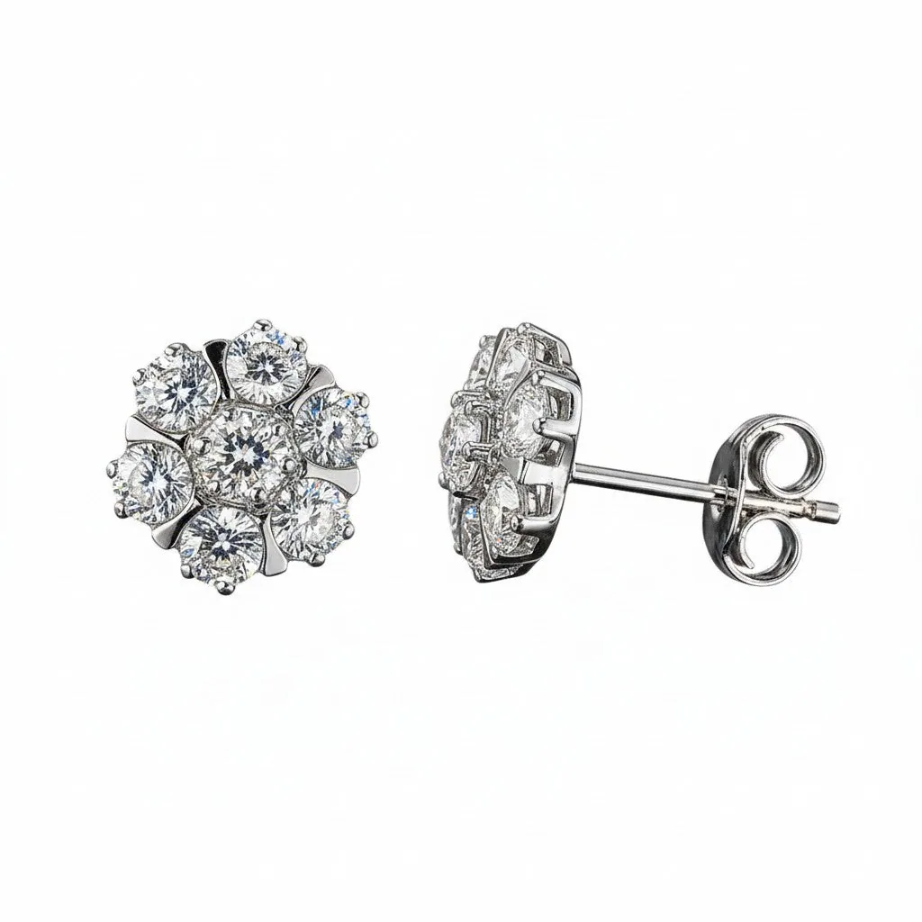 10 Ct Natural White Topaz Round Cut Earrings — 925 Sterling Silver