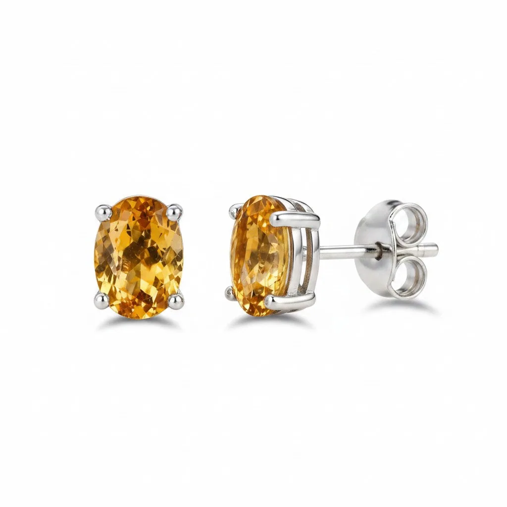 10 Ct Natural Yellow Citrine Oval Cut Earrings — 925 Sterling Silver