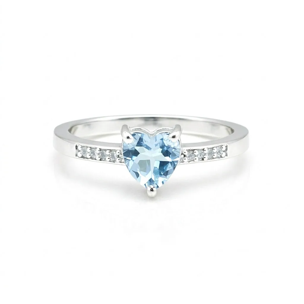 Blue Aquamarine Solitaire Ring 6.00 Ct. Heart Cut 925 Sterling Silver Stackable