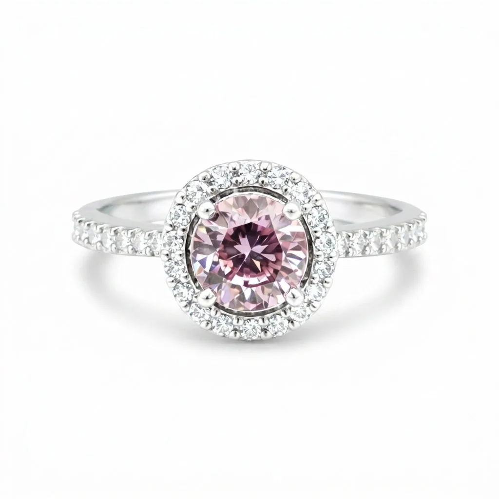 Pink Moissanite Round Ring 7.00 Ct. 925 Sterling Silver Stackable Eternity Band