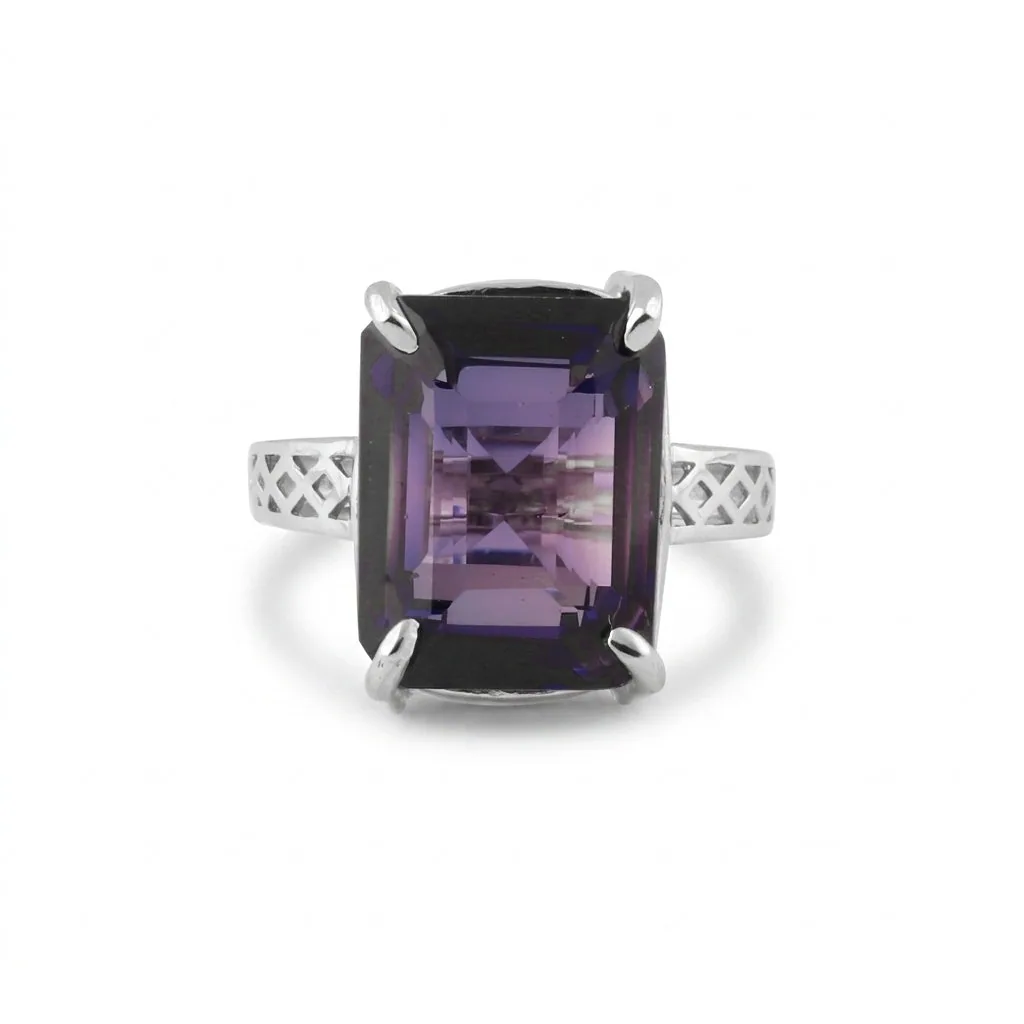 Amethyst Emerald Cut Ring 5.50 Ct. 925 Sterling Silver Gift for Her Women