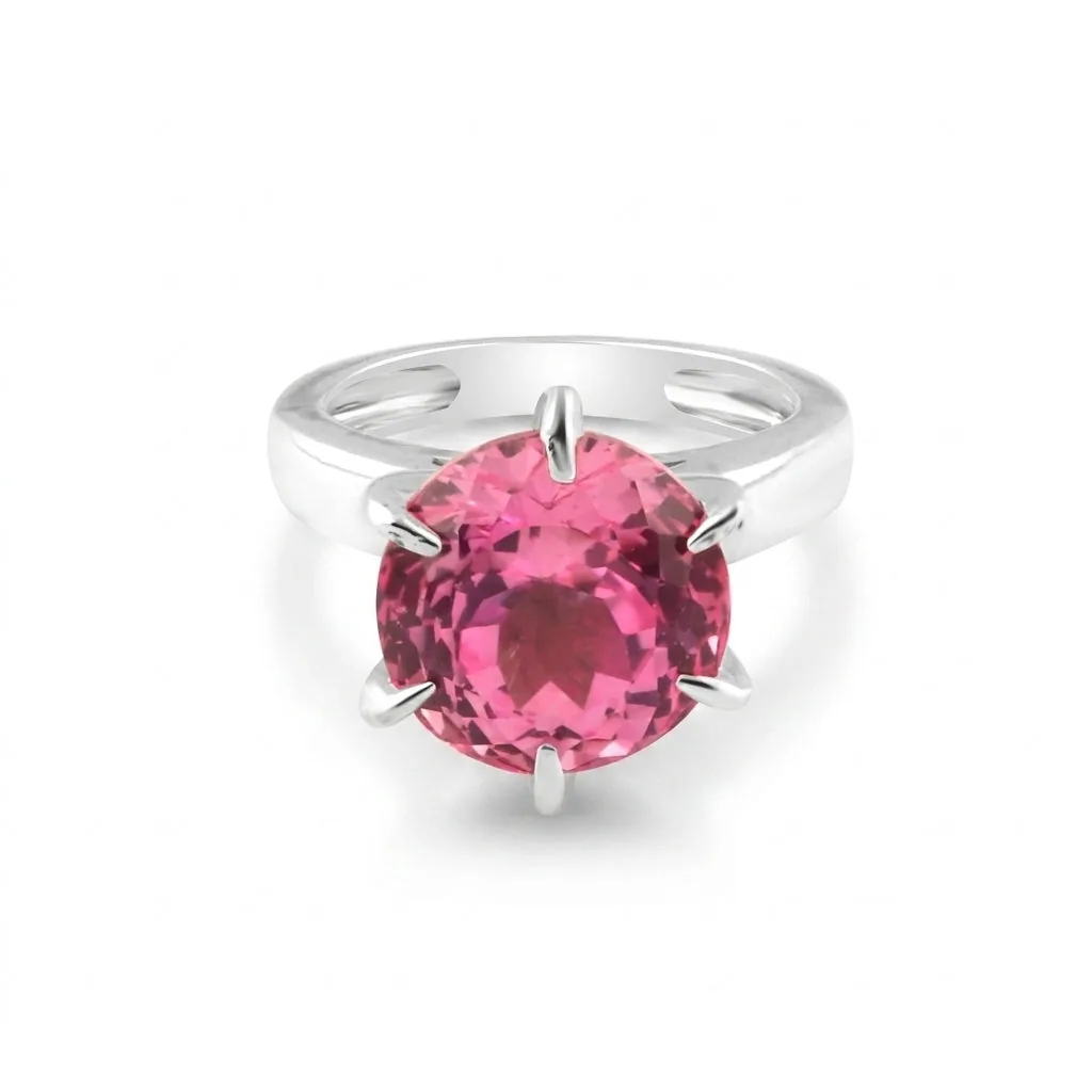 2.80 Ct. Pink Tourmaline Ring Round Cut 925 Sterling Silver Eternity Band Fine G