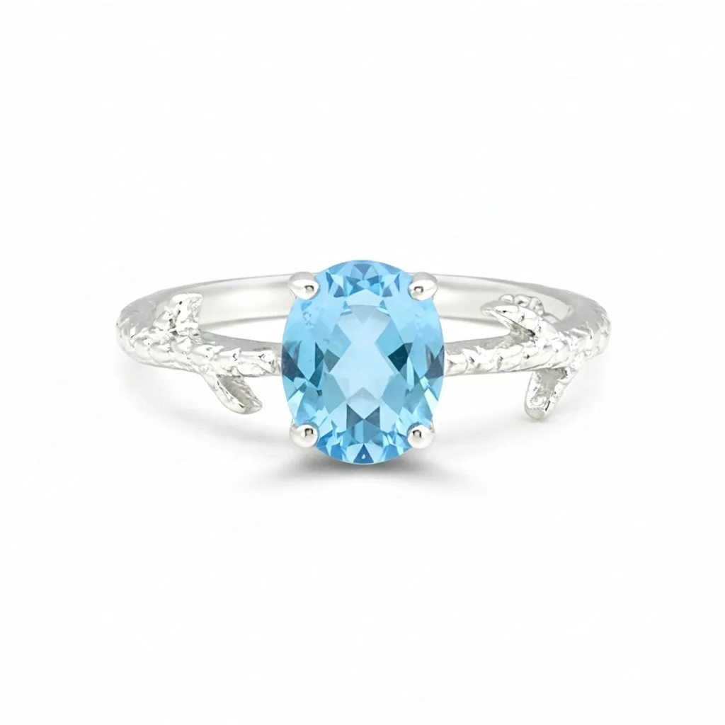 Aquamarine Gemstone Ring 7.00 Ct. Oval Cut 925 Sterling Silver Birthday Gift Her