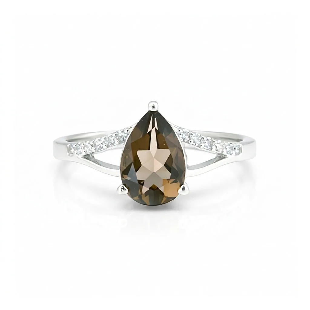 Brown Topaz Pear Cut Solitaire Ring 6.60 Ct. 925 Sterling Silver Gift for Her