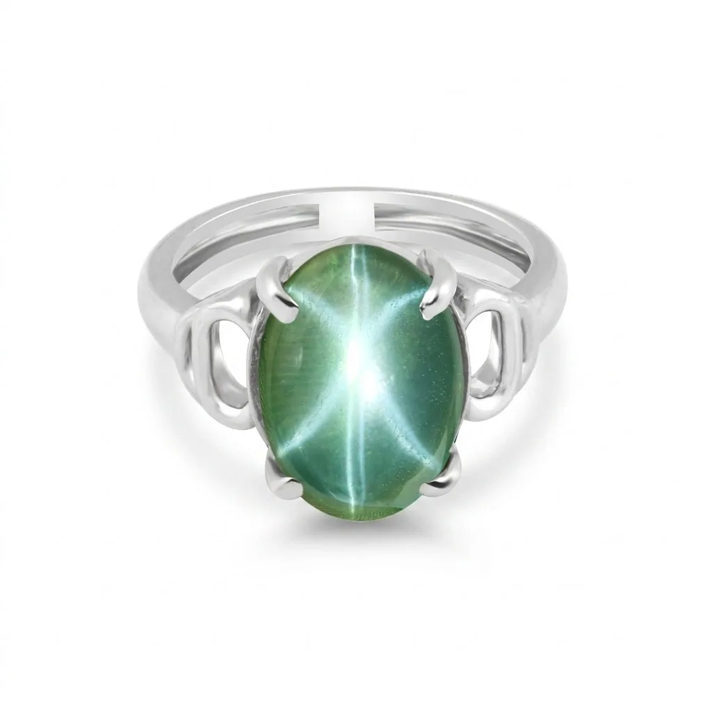 Green Sapphire Oval Cabochon Cut Solitaire Ring 3.50 Ct. 925 Sterling Silver Gif