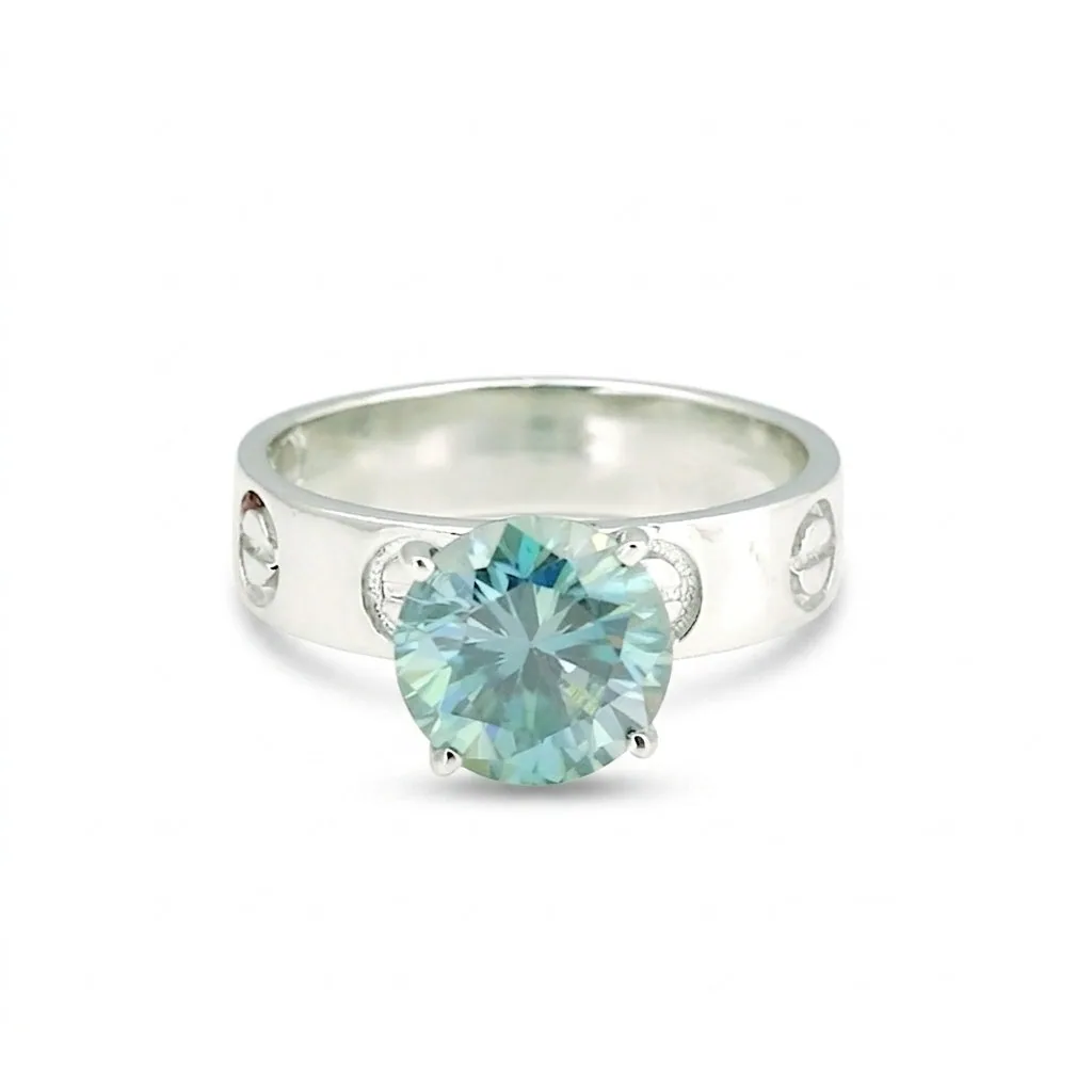 Green Moissanite Round Ring 6.65 Ct. 925 Sterling Silver Stackable Eternity Band