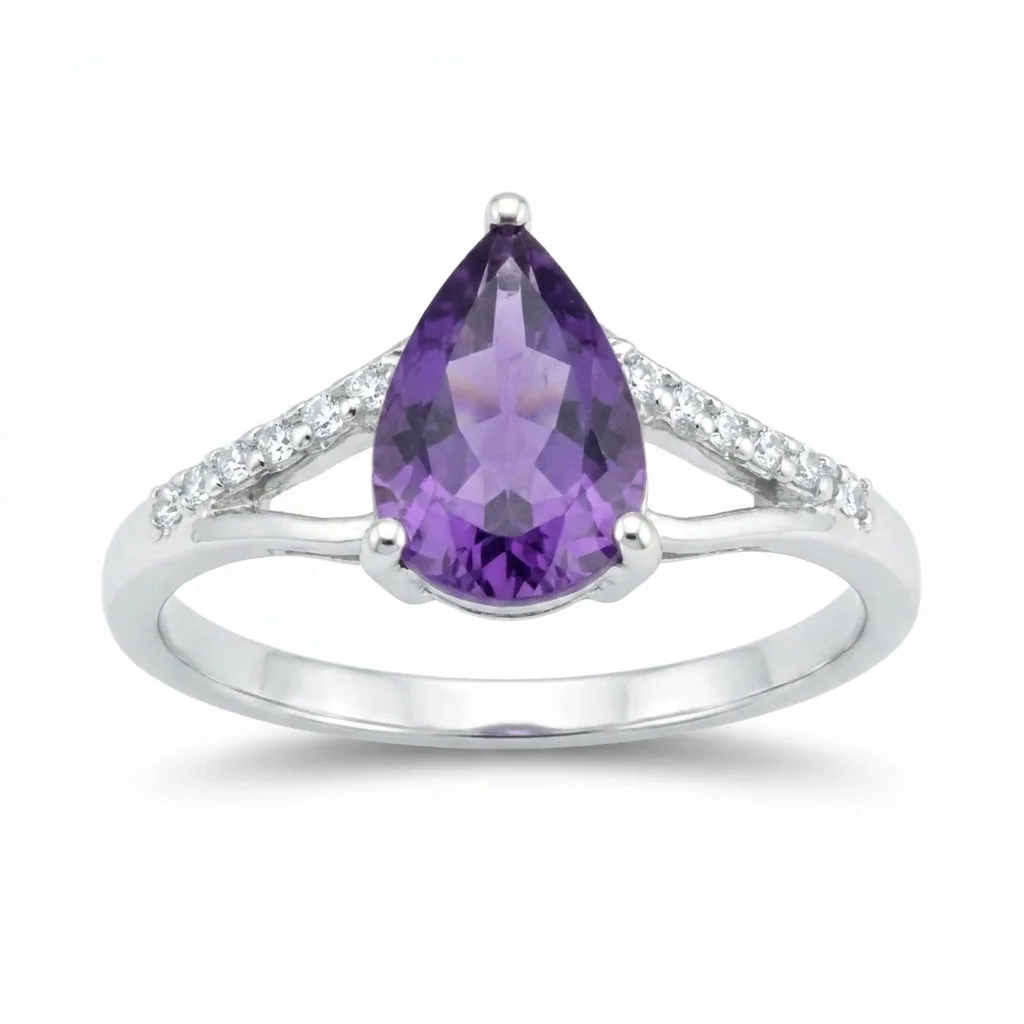 Amethyst Pear Solitaire Ring 5.80 Ct. 925 Sterling Silver Mother’s Day Fine Jewe