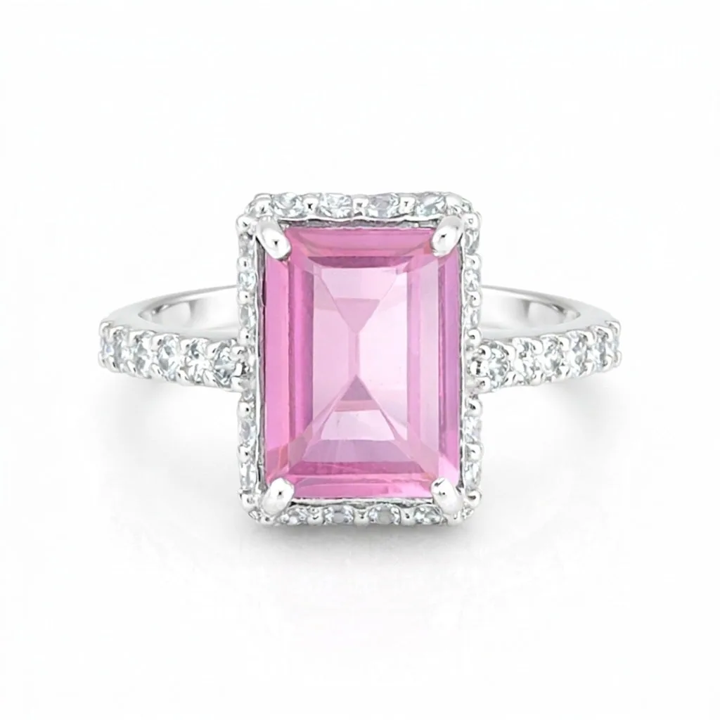 Pink Kunzite Emerald Cut Solitaire Ring 3.66 Ct. 925 Sterling Silver Gift for He