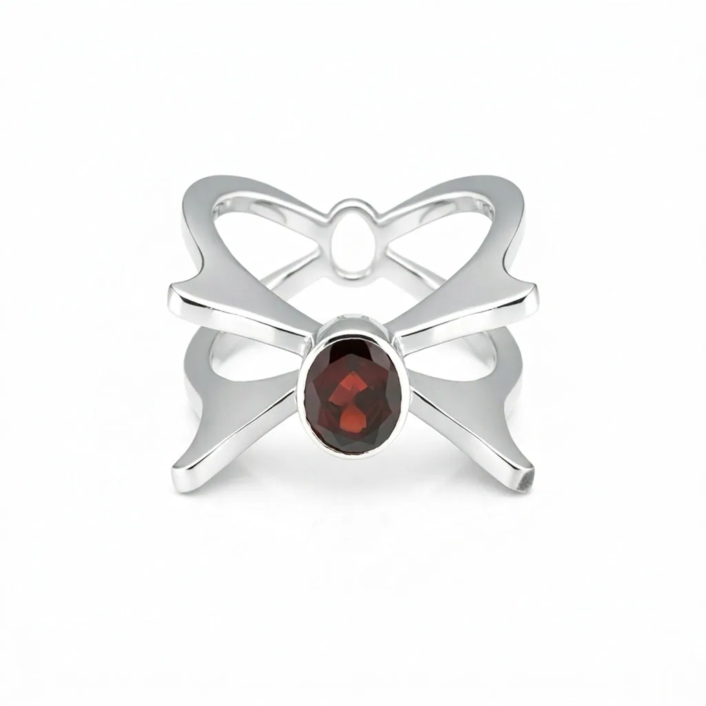 Red Garnet Solitaire Ring 3.65 Ct. Oval Cut 925 Sterling Silver Stackable Band