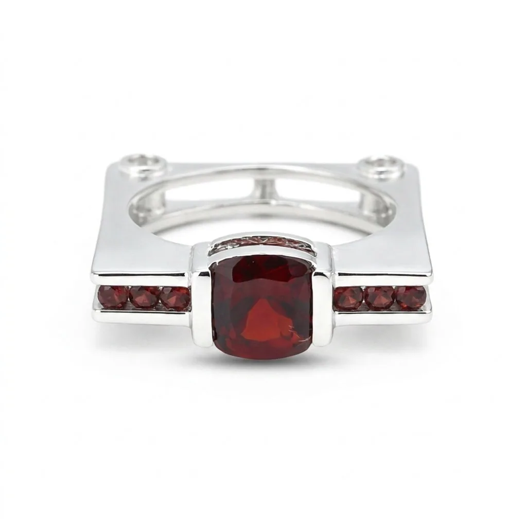 Cushion Cut Garnet Ring 2.00 Ct. 925 Sterling Silver Eternity Band Gift for Her