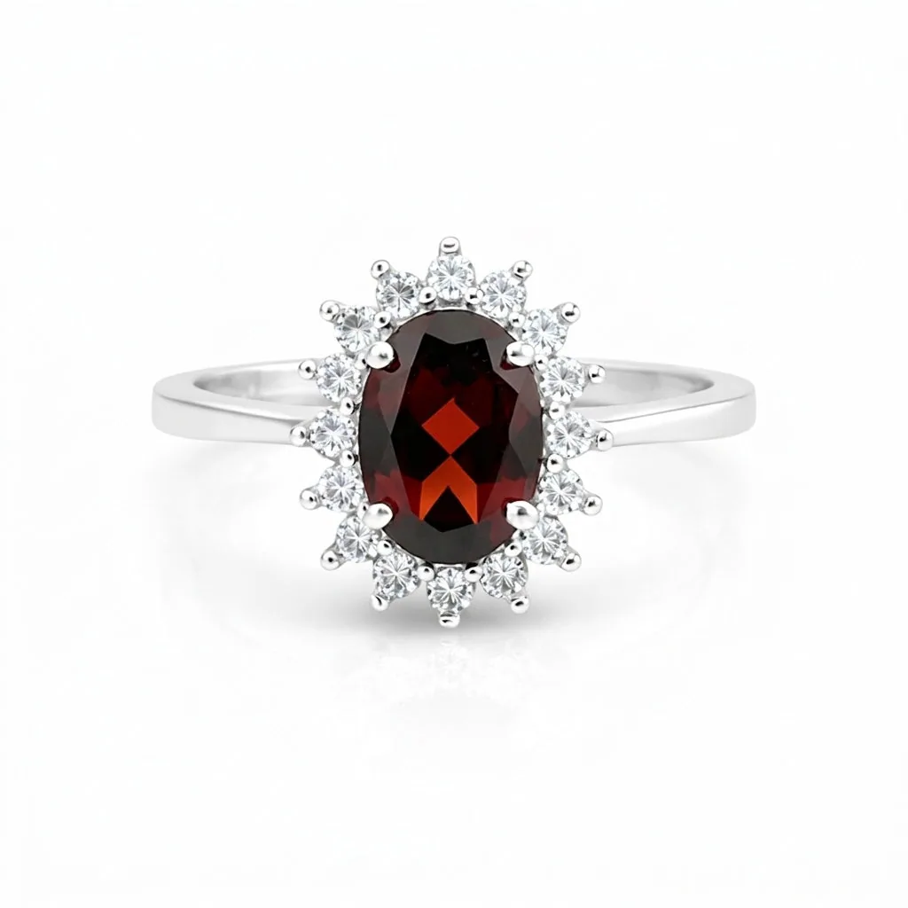 Garnet Gemstone Ring 4.80 Ct. Oval Cut 925 Sterling Silver Wedding Gift Her