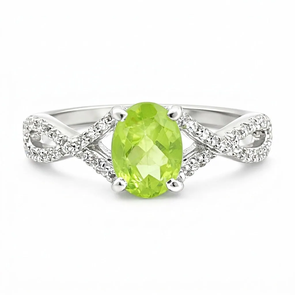 3.00 Ct. Green Amethyst Ring Oval Cut 925 Sterling Silver Eternity Band Fine Gif