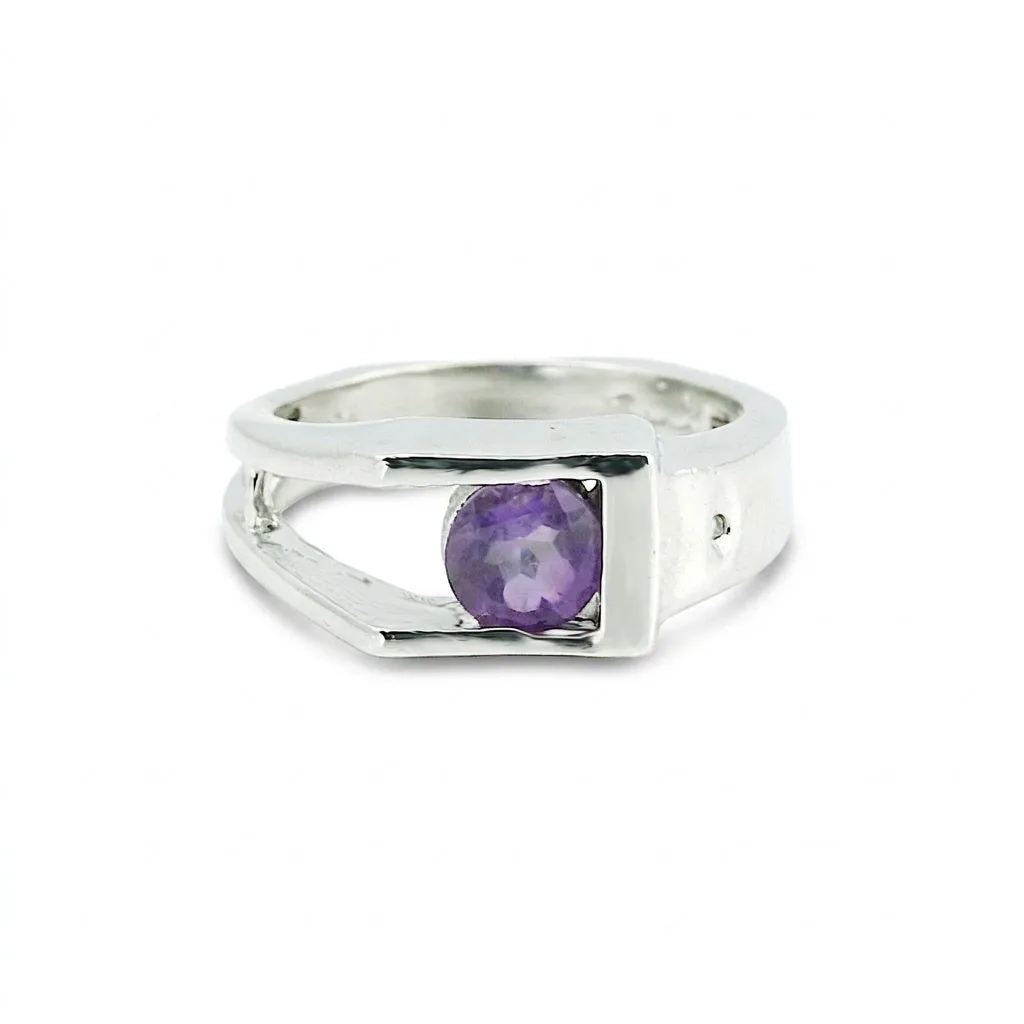 Purple Amethyst Round Cut Solitaire Ring 3.65 Ct. 925 Sterling Silver Gift for H