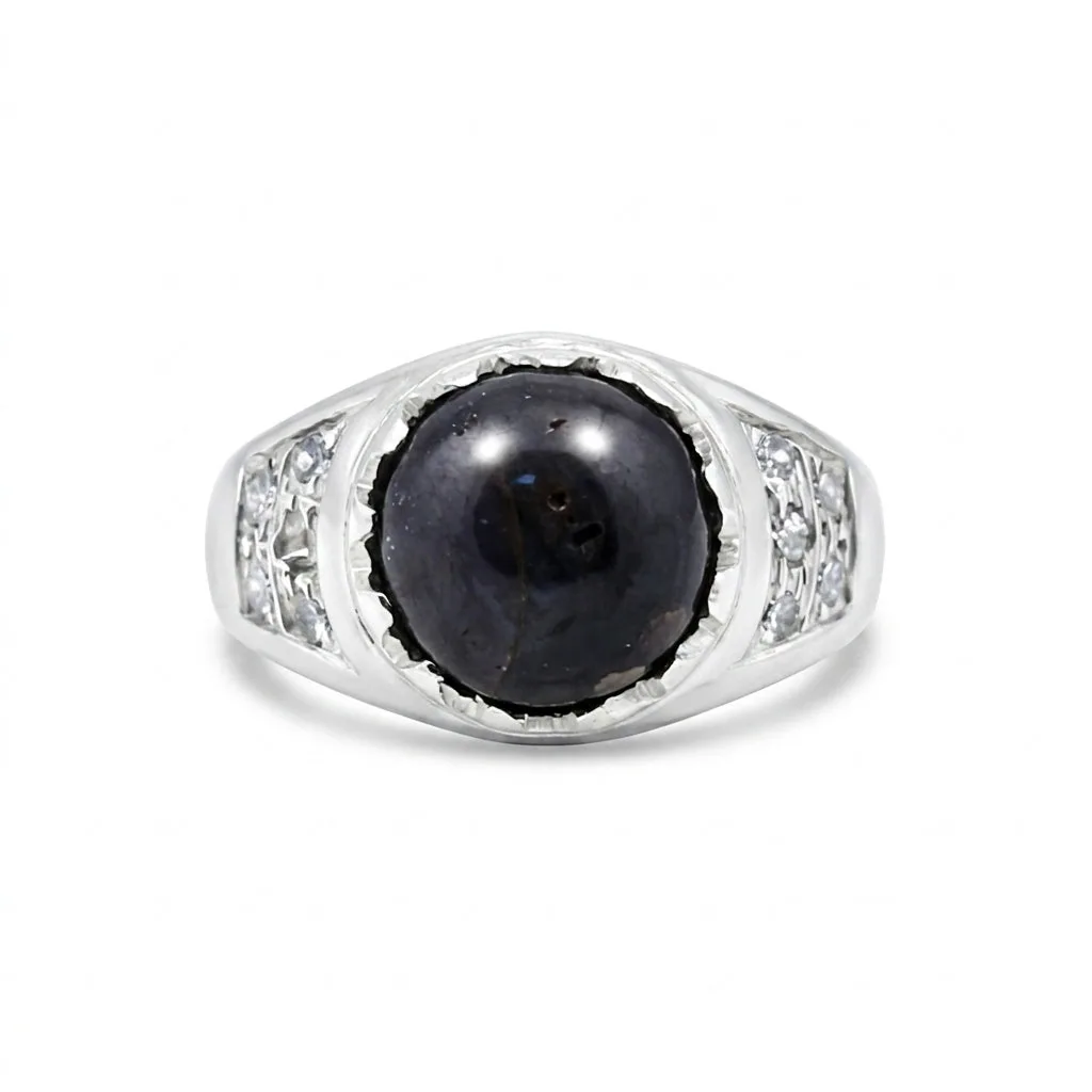 Black Pearl Solitaire Ring 7.50 Ct. Round Cut 925 Sterling Silver Stackable Band