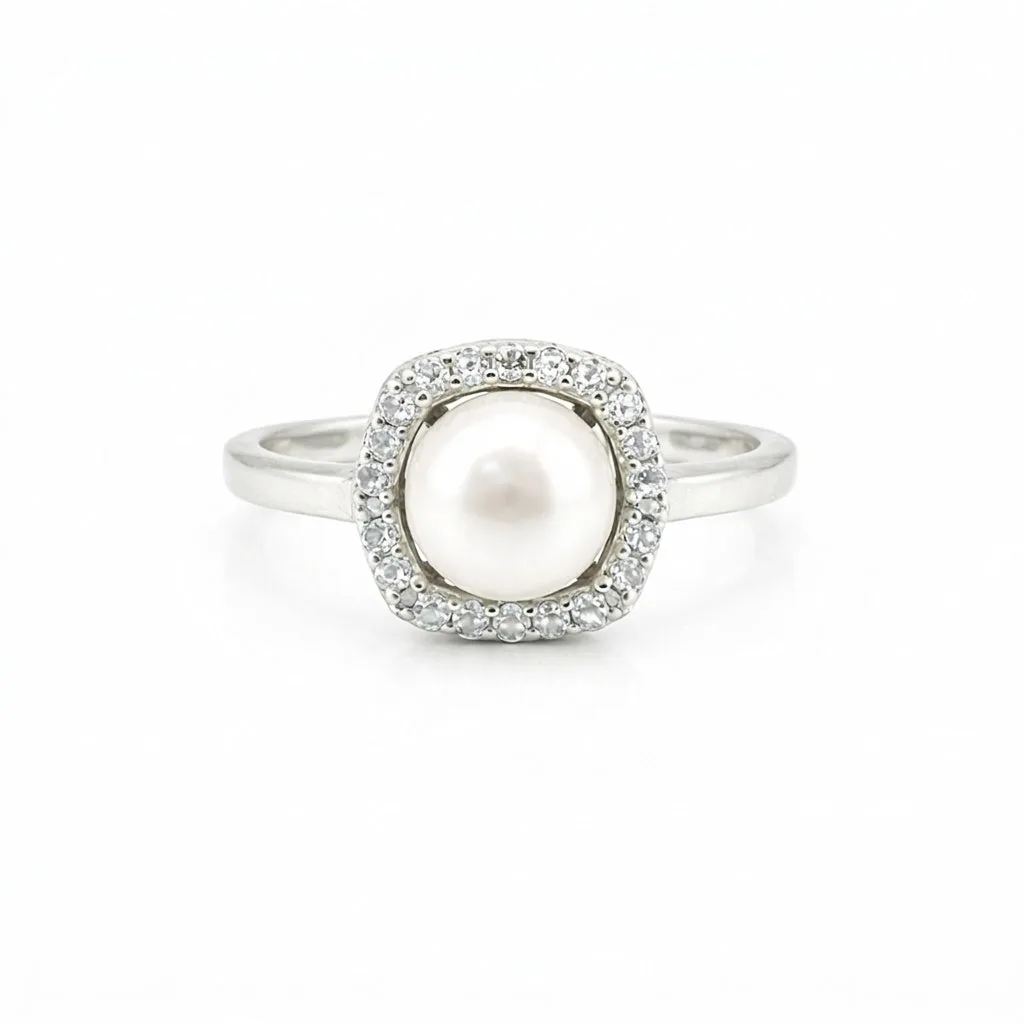 3.20 Ct. Pearl Round Cut Ring in 925 Sterling Silver