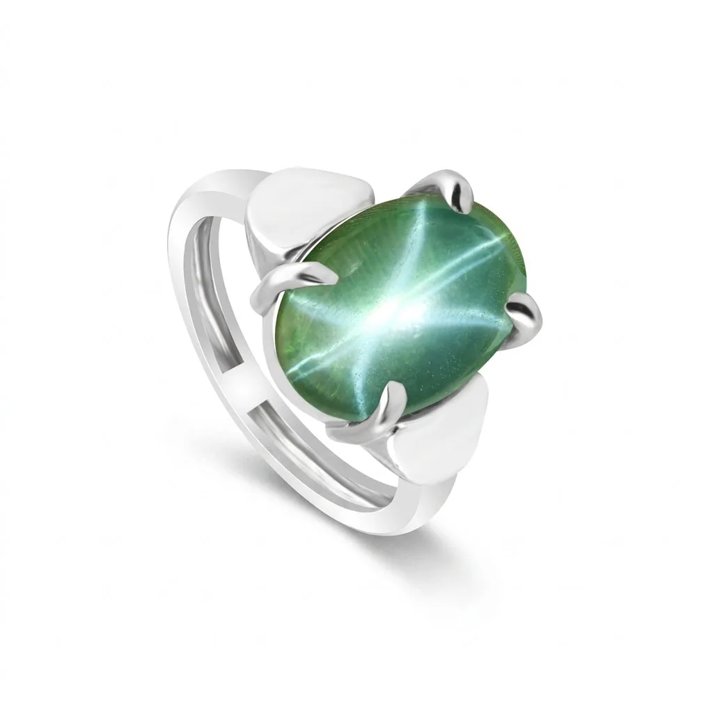 Green Sapphire Solitaire Ring 5.50 Ct. Oval Cabochon Cut 925 Sterling Silver Sta