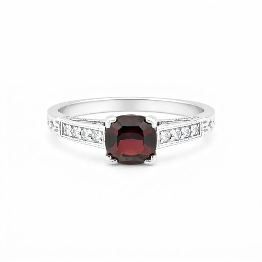 Red Garnet Cushion Cut Solitaire Ring 1.50 Ct. 925 Sterling Silver Gift for Her
