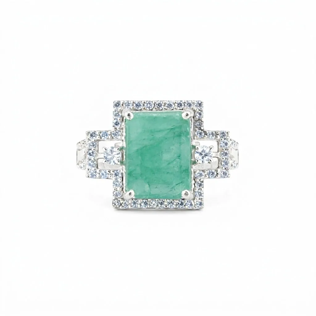 Emerald Gemstone Ring 1.85 Ct. Emerald Cut 925 Sterling Silver Mother’s Day Gift