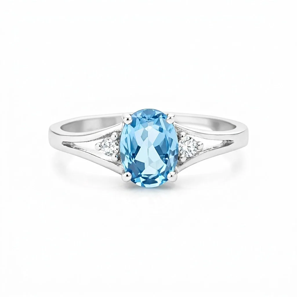 2.45 Ct. Blue Aquamarine Ring Oval Cut 925 Sterling Silver Eternity Band Fine Gi