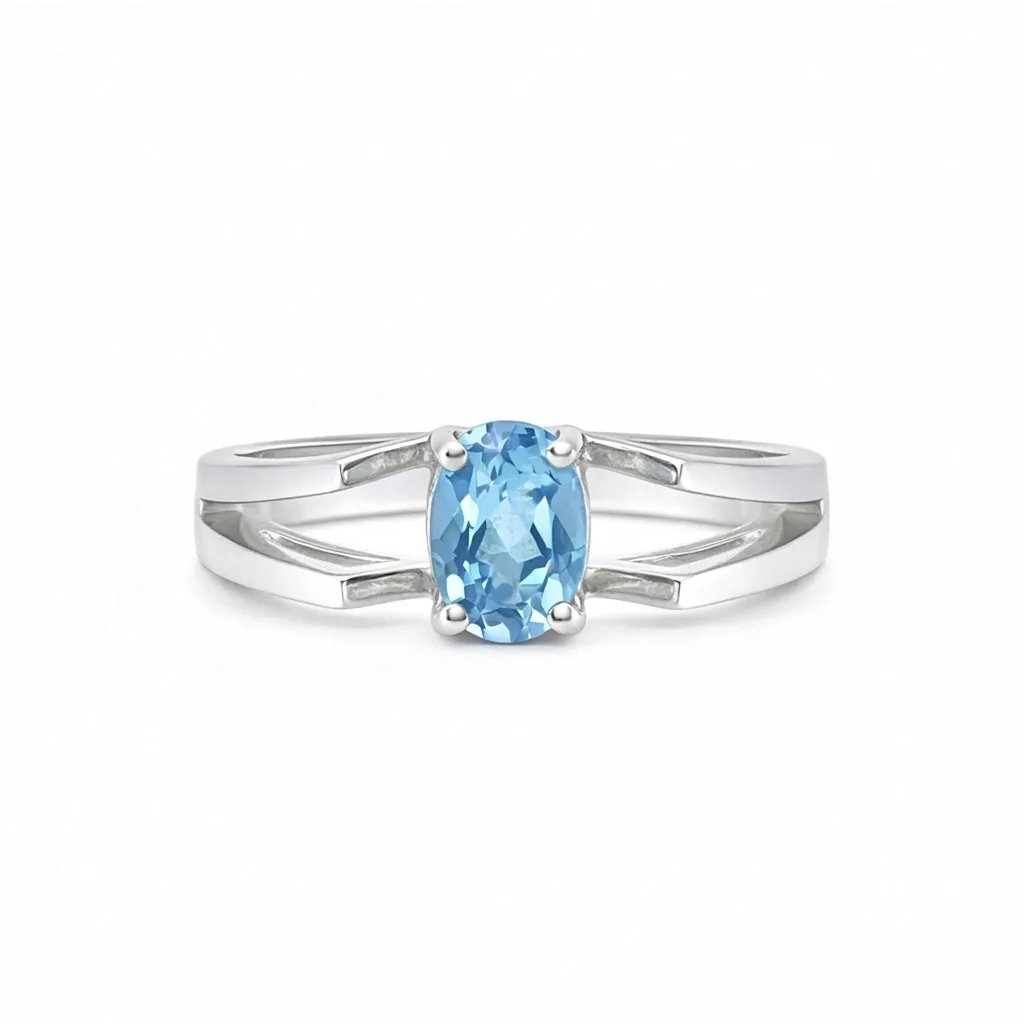 Blue Aquamarine Oval Cut Solitaire Ring 2.10 Ct. 925 Sterling Silver Gift for He