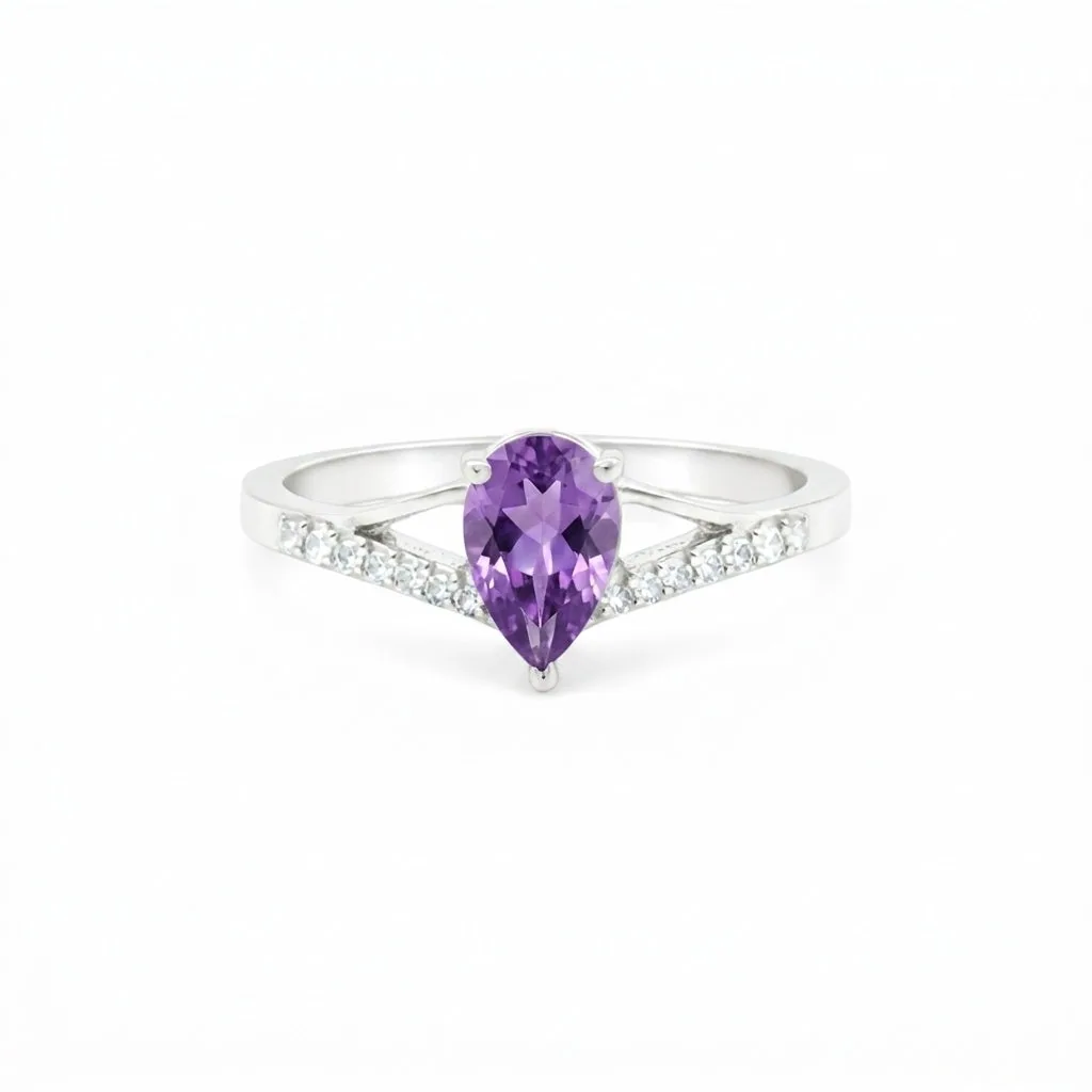 Pear Cut Amethyst Ring 1.25 Ct. 925 Sterling Silver Eternity Band Gift for Her