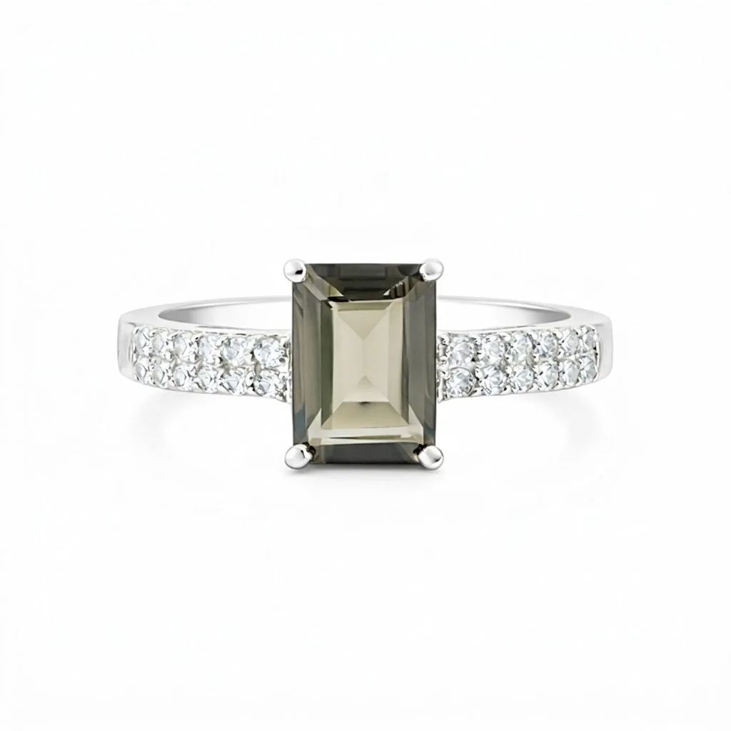 Brown Topaz Emerald Ring 1.24 Ct. 925 Sterling Silver Stackable Eternity Band Gi