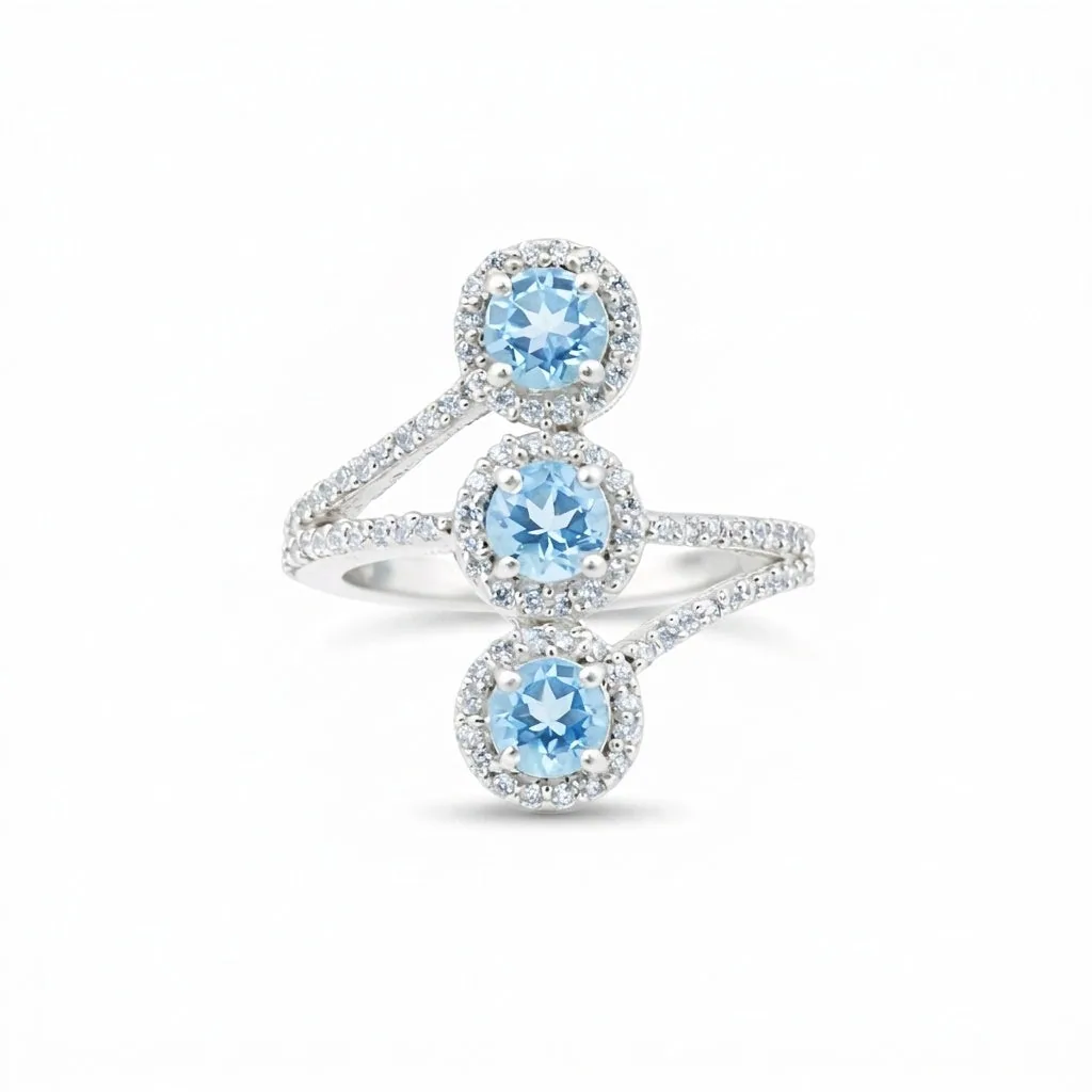 Aquamarine Round Cut Ring 3.78 Ct. 925 Sterling Silver Gift for Her Women