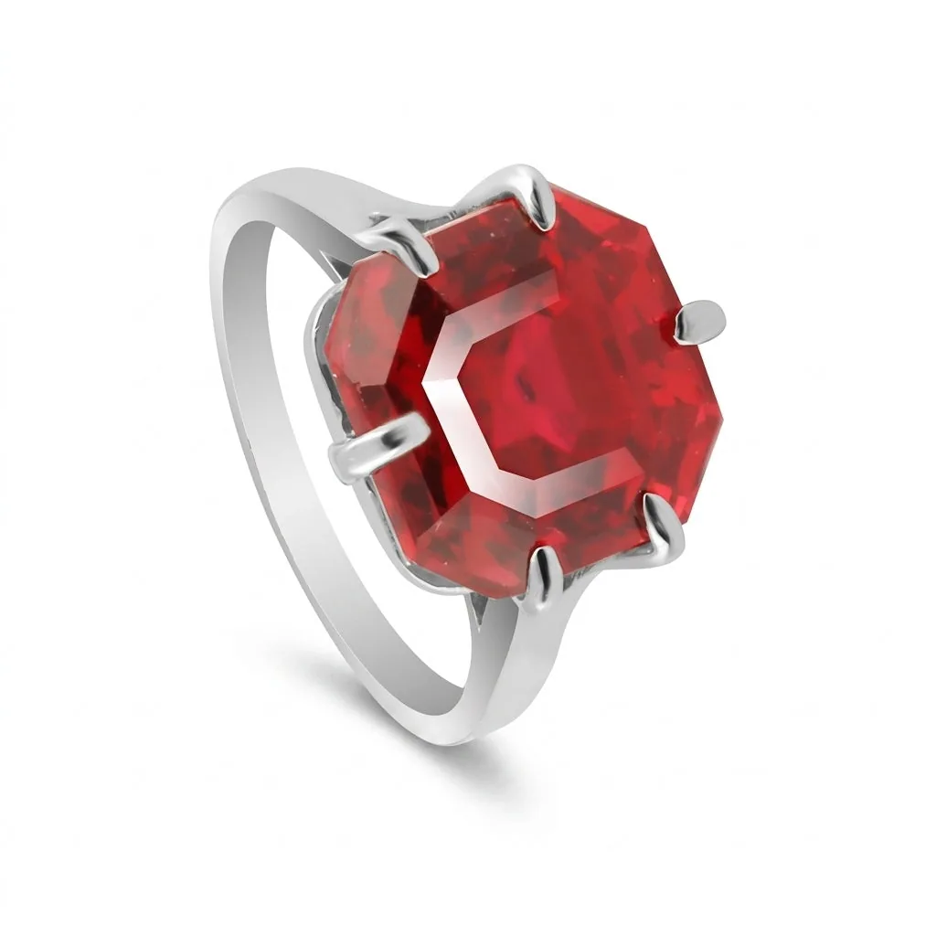 Red Ruby Asscher Cut Solitaire Ring 5.00 Ct. 925 Sterling Silver Gift for Her