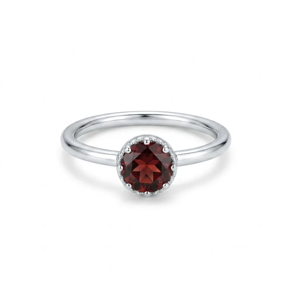 Jewelry Round Cut Red Garnet Ring in 925 Sterling Silver for Her Statement Piece