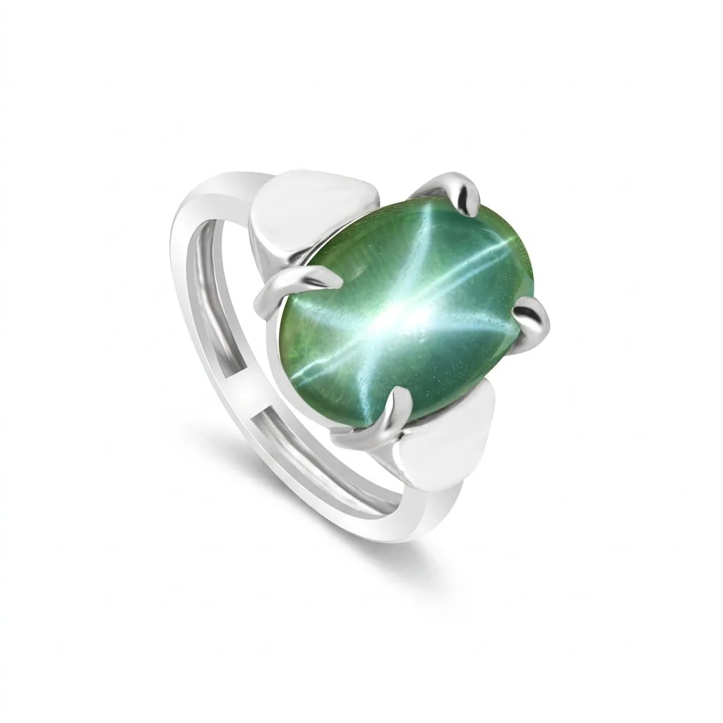 Green Sapphire Oval Cabochon Ring 7.50 Ct. 925 Sterling Silver Stackable Eternit