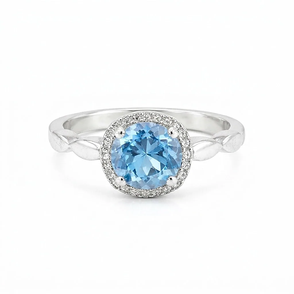Certified Blue Aquamarine 5.50 Ct Round Cut Ring 925 Sterling Silver for Wedding