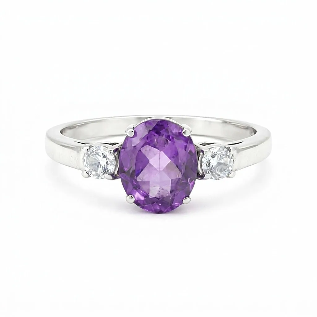 Certified Purple Amethyst Oval Ring Crafted in 925 Sterling Silver Gift for Her
