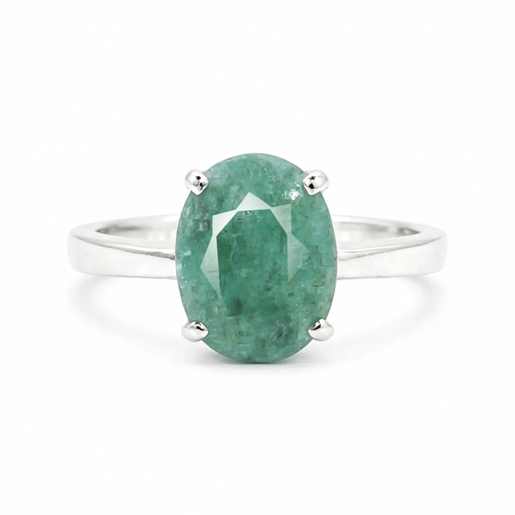 Certified Oval Cut Green Emerald 3.50 Ct Ring in 925 Sterling Silver for Women