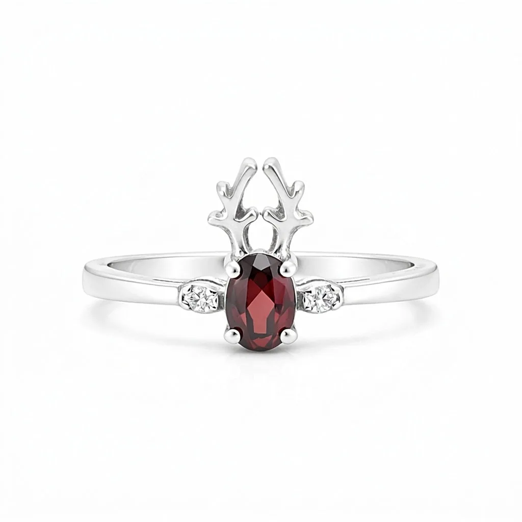 Women Oval Red Garnet Ring Handcrafted in 925 Sterling Silver for Wedding