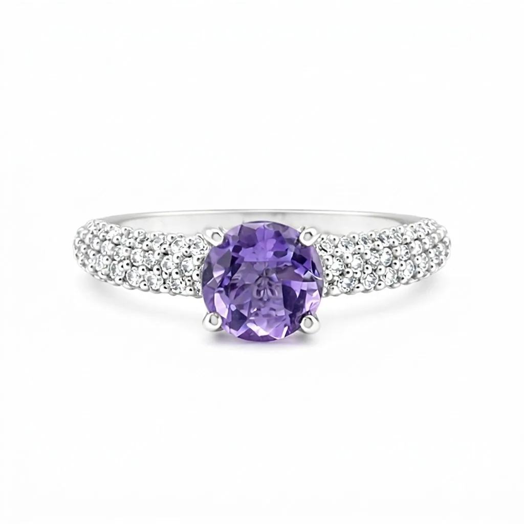 925 Sterling Silver Purple Amethyst Round Cut Ring for Women Timeless Design