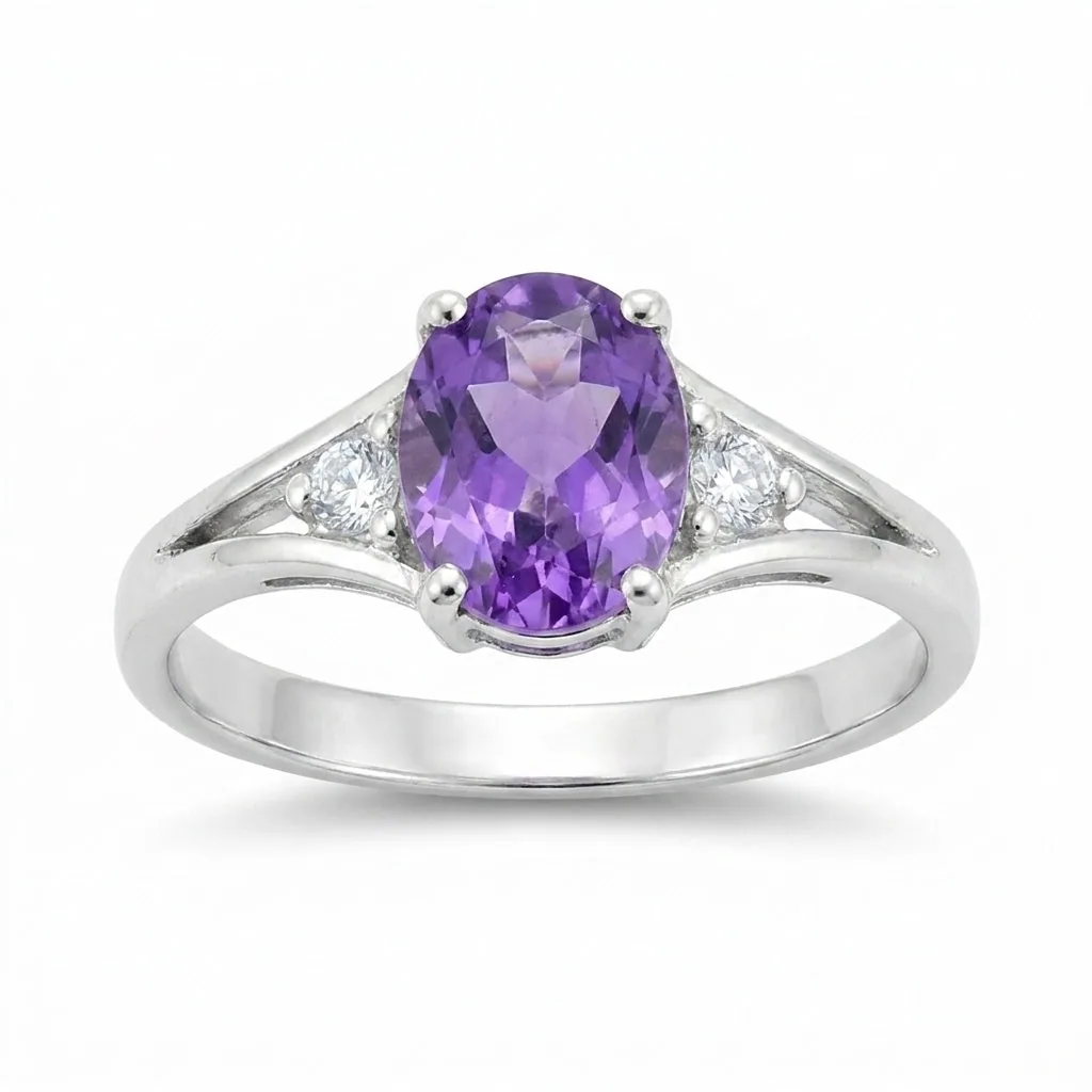 Oval Purple Amethyst Statement Ring in 925 Sterling Silver for Women Chic Design