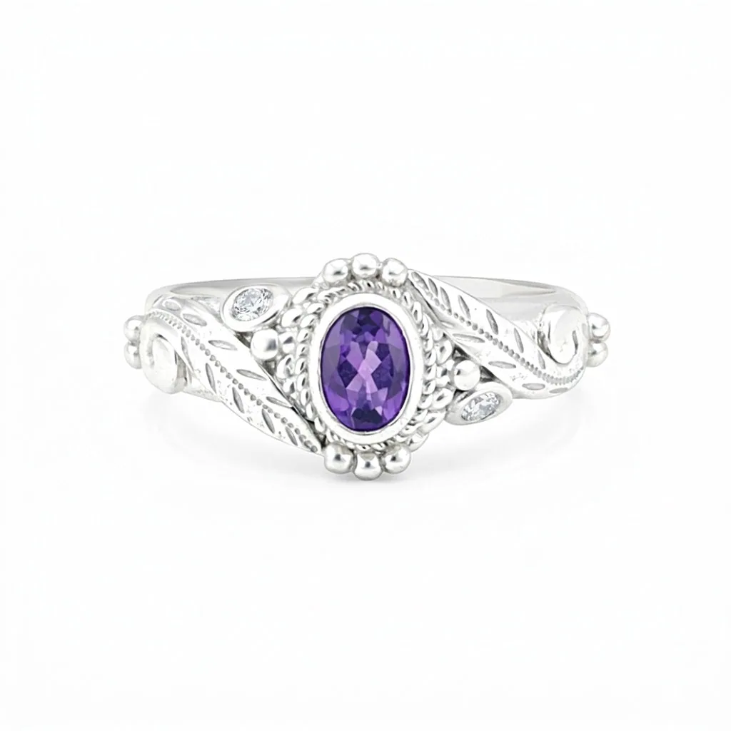 Handmade Oval Cut Purple Amethyst Ring in 925 Sterling Silver for Wedding