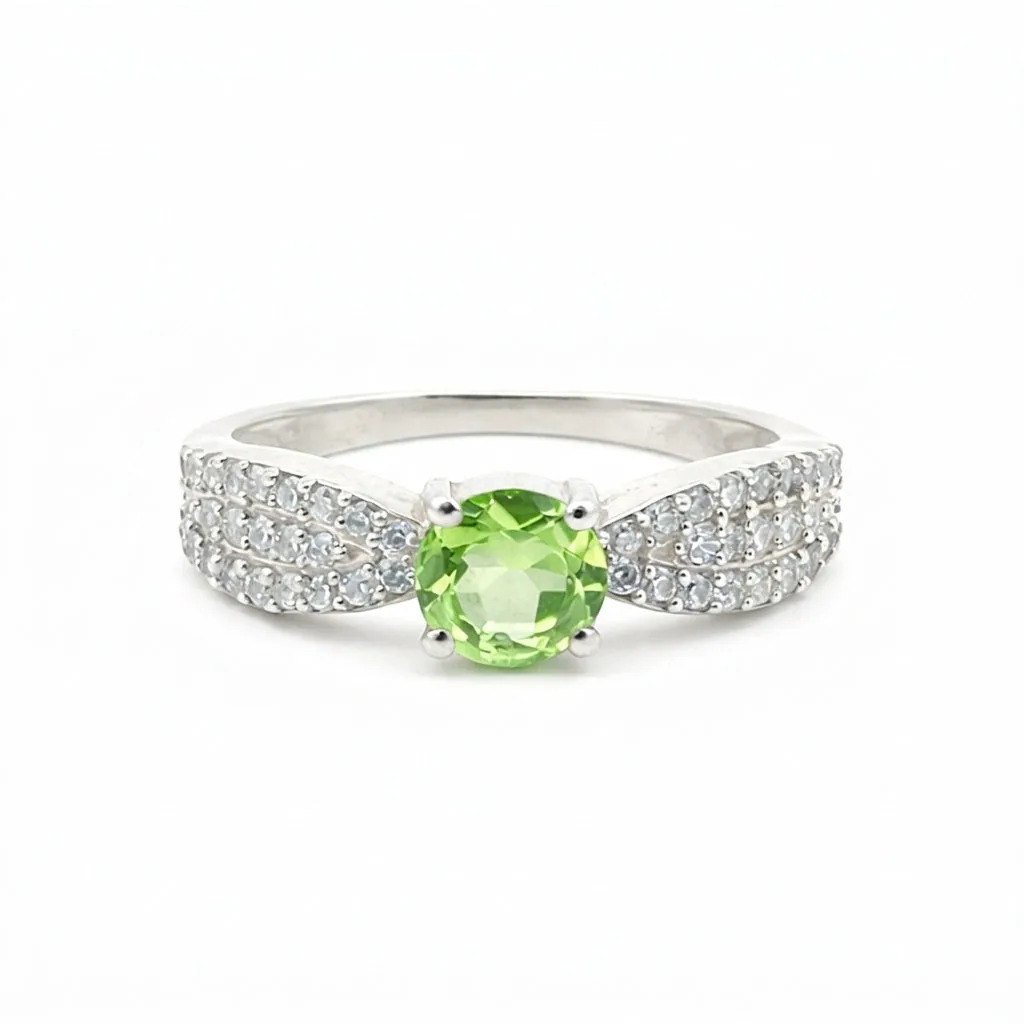 Green Amethyst 7.20 Ct Round Cut Ring in 925 Sterling Silver for Her Chic Design