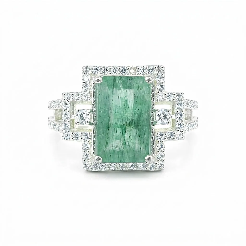 925 Sterling Silver Emerald Cut Green Emerald Ring 4.20 Ct for Wedding