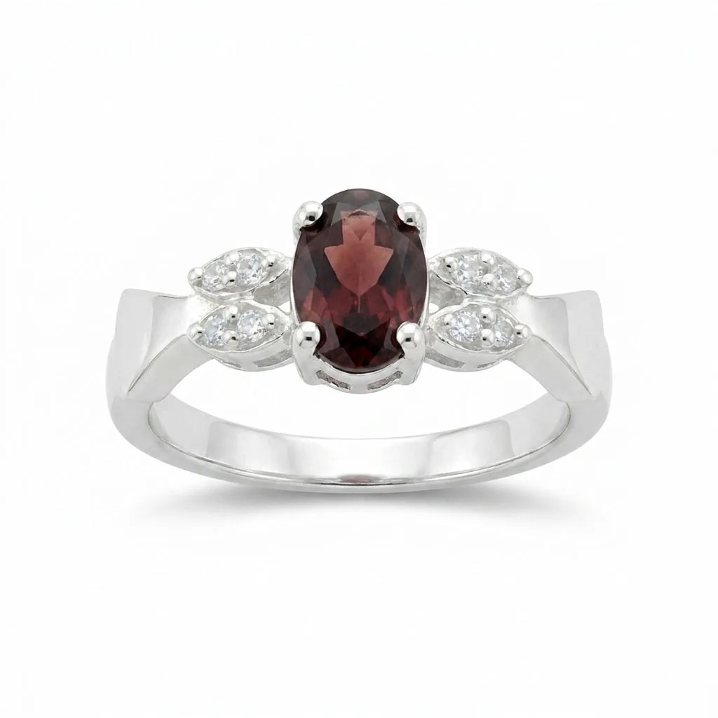 Red Garnet Ring Oval Cut 7.00 Ct 925 Sterling Silver Gift for Her Modern Design