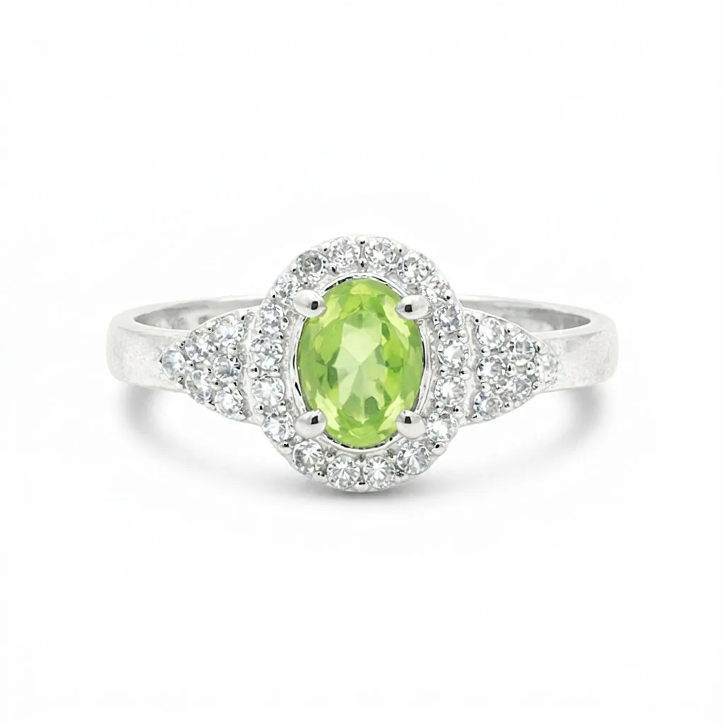 Fine Jewelry Green Amethyst Ring Oval Cut in 925 Sterling Silver for Anniversary