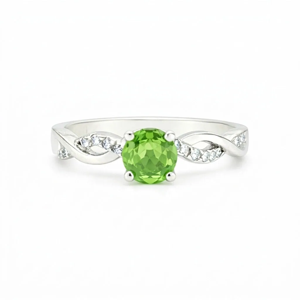 Elegant Round Green Amethyst Ring Handcrafted in 925 Sterling Silver for Women