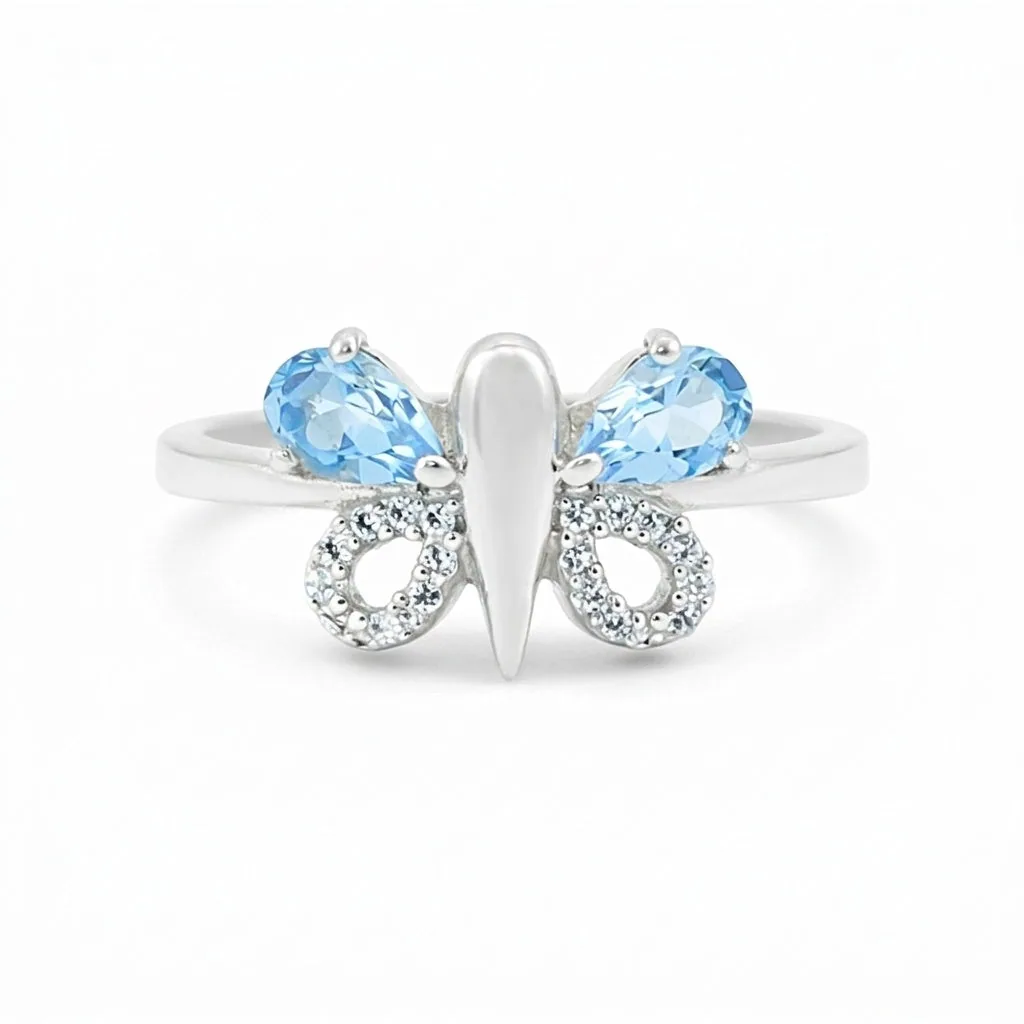 Pear Blue Aquamarine Classic Ring in 925 Sterling Silver for Anniversary