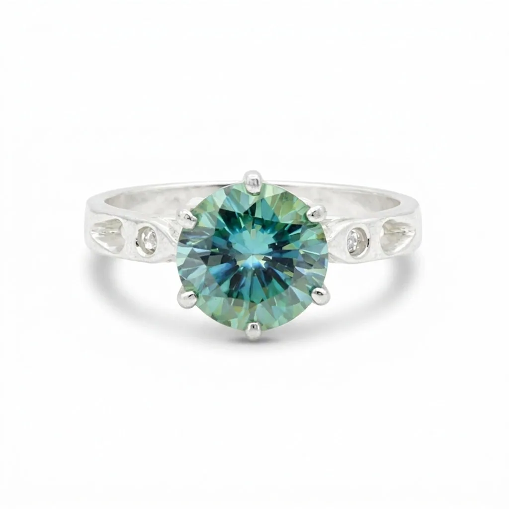 Blue Moissanite Ring 4.85 Ct Round Cut 925 Sterling Silver for Wedding