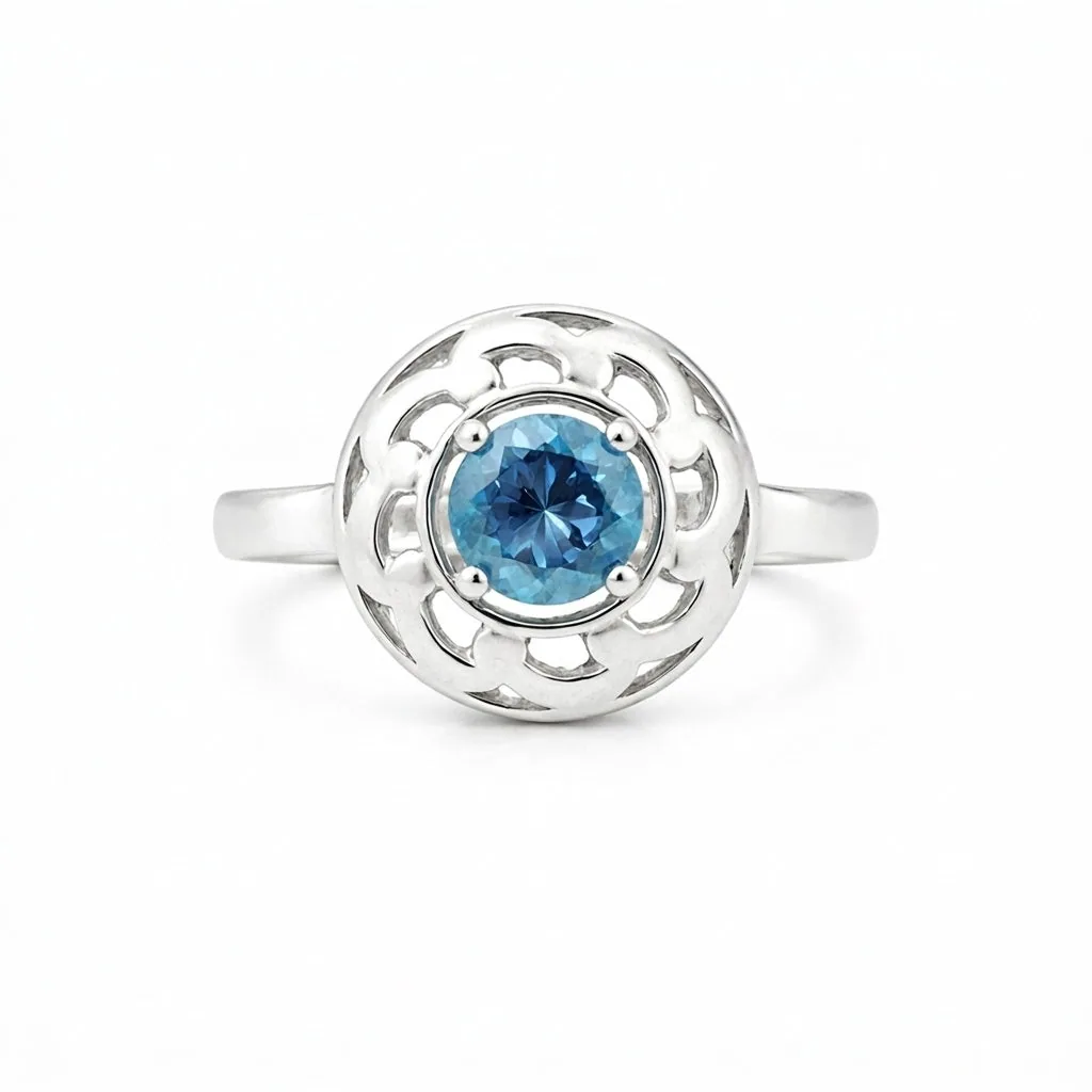 Round Blue Aquamarine Ring Crafted in 925 Sterling Silver for Her Everyday Wear
