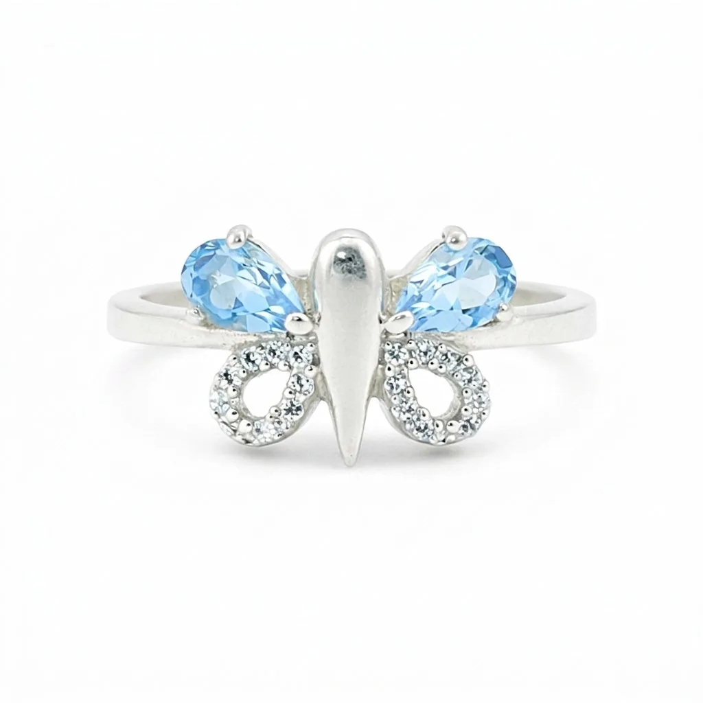 Certified Jewelry Pear Cut Blue Aquamarine Ring in 925 Sterling Silver