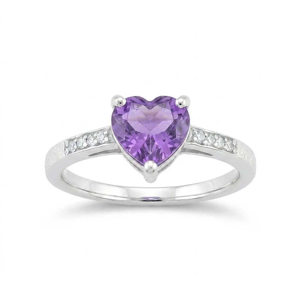 Certified Heart Purple Amethyst Ring in 925 Sterling Silver for Women Boho Style