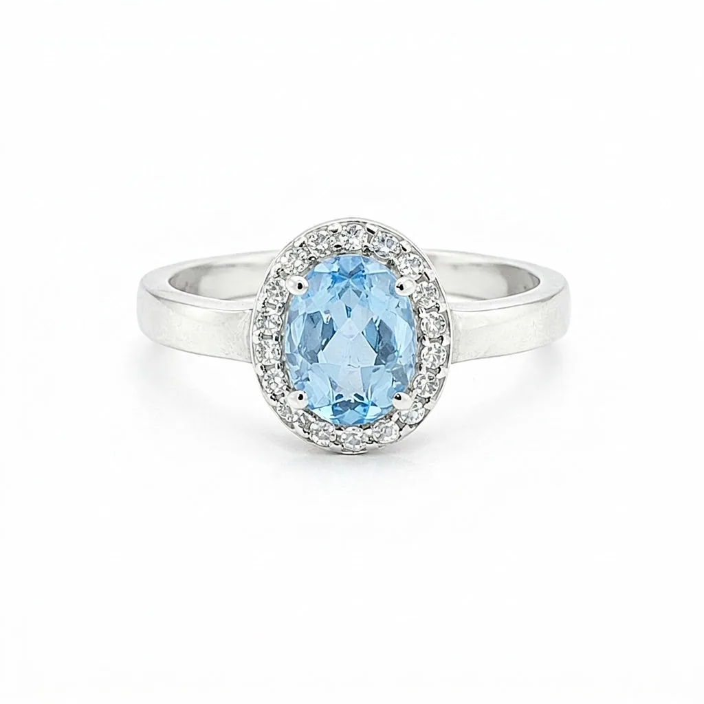 3.65 Ct Blue Aquamarine Oval Ring in 925 Sterling Silver for Wedding Boho Style